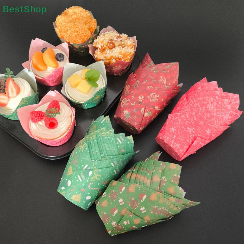 50Pcs Christmas Tulip Cake Paper Cups Oilproof Baking Muffin Box Cup High Temperature Resistant