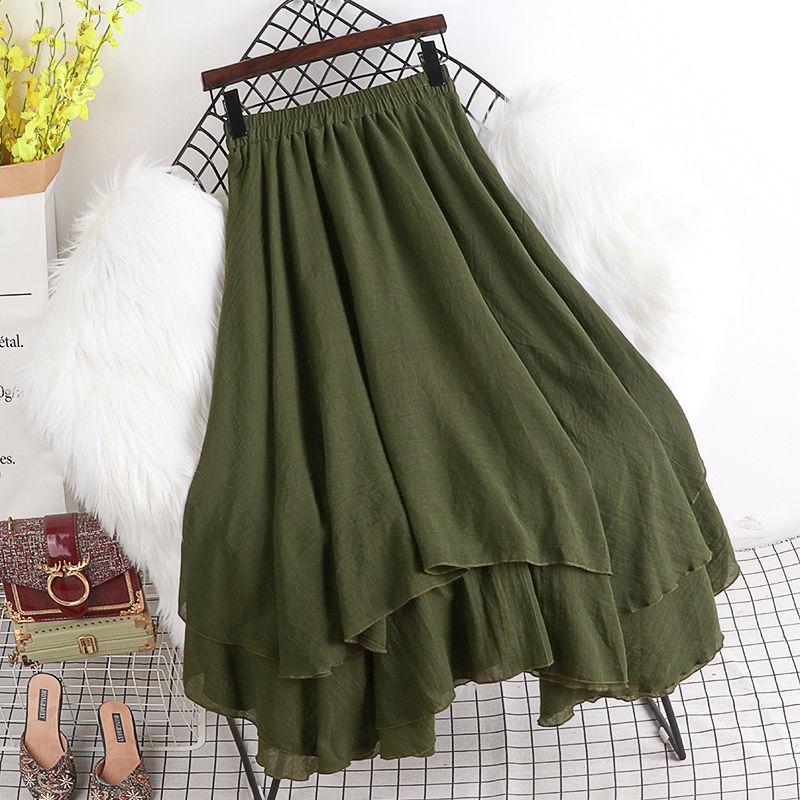 MOJTA Jupe mi-longue printemps été femme taille élastique jupe taille haute jupe trapèze