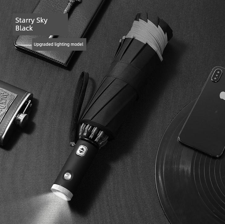 Business Umbrella, Fully Automatic One-Touch Folding Reverse Umbrella, Dual-Use for Sun and Rain, with Reflective Feature, Large Size, Unisex