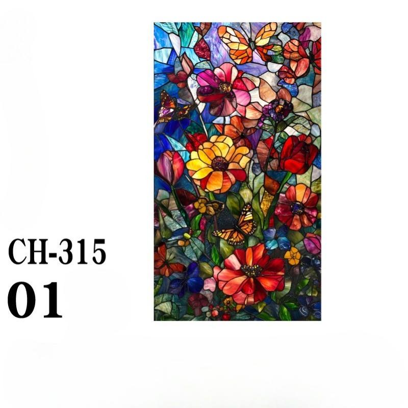 Vintage Art Glass Stickers Painted Flowers Stained Window Films Bathroom Home Decor Static Cling Frosted Privacy Glass Films
