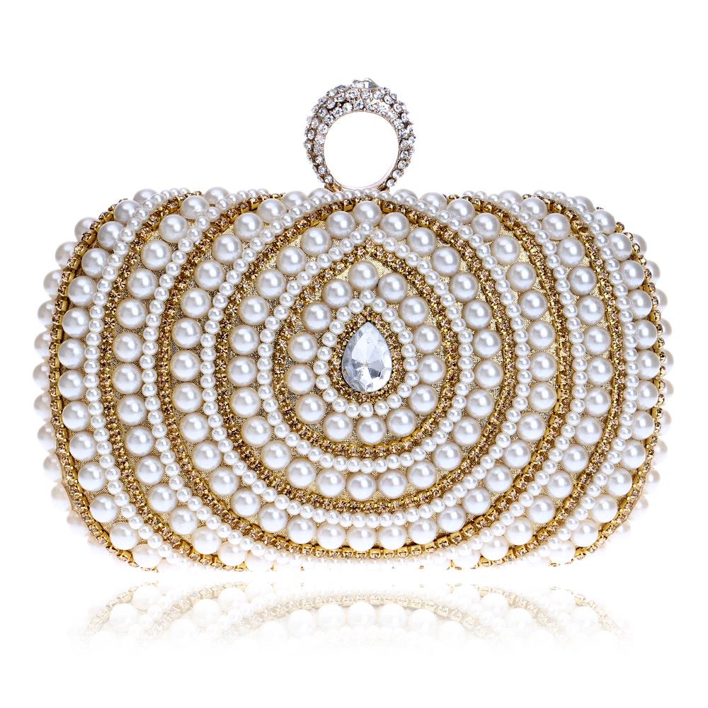 

Pearl Vintage Style Glitter Rhinestones Evening Bags Finger Ring Diamonds Party Wedding Prom Dinner Cocktail Clutch Bag For Lady золотой