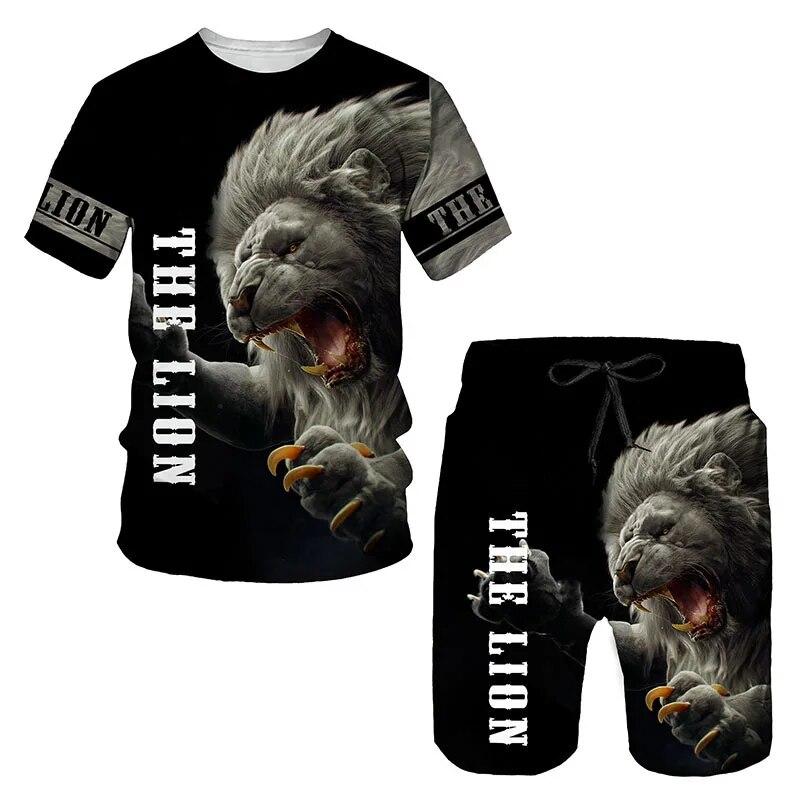 Tier Löwe 3D-bedruckte T-Shirts und Shorts Sets für Herren Trainingsanzüge Mode Übergroße Kurzarm-T-Shirt-Hosen-Sets Herrenanzüge Kleidung