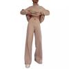 2025 European Style Brown Two-Piece: Long Sleeve High Neck Hoodie & Elegant Wide-Leg Pants