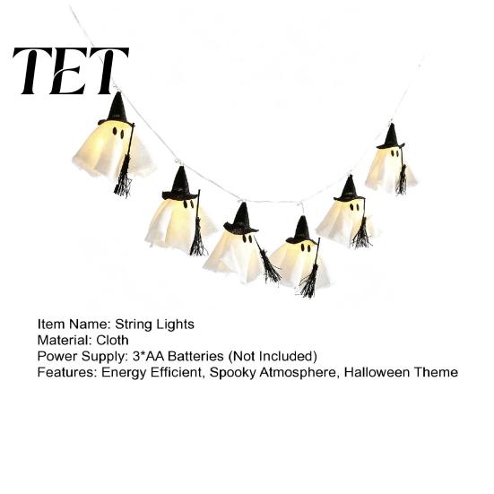 Halloween Party Atmosphere Lighting Ghost String Light, Hanging Fabric with Wizard Hat, Retro Texture Props Glowing Fairy Lights for Fireplace