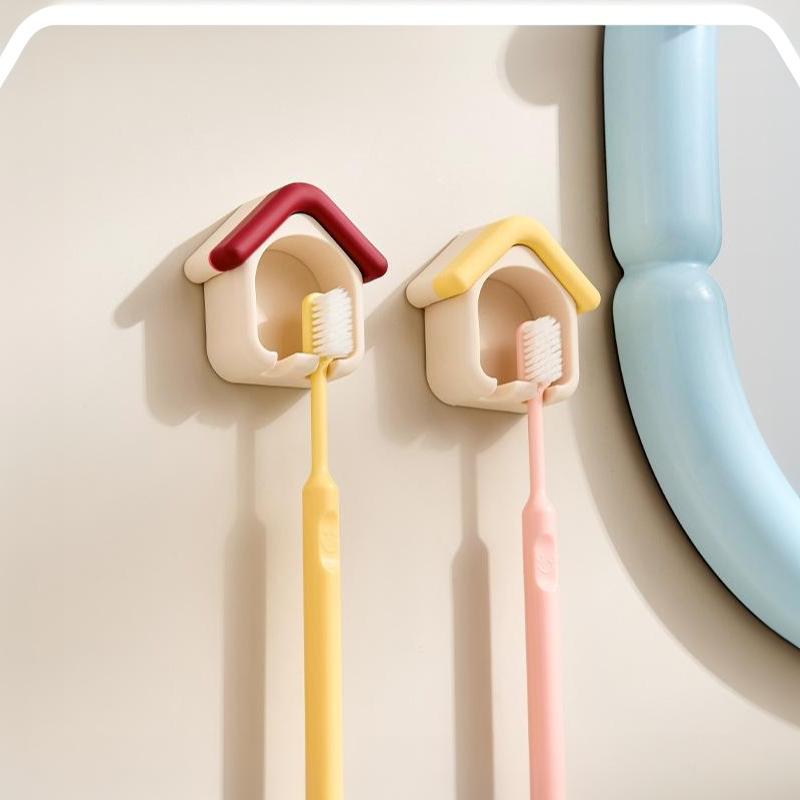 House Shape Toothbrush Holder Punch Free Wall Mounted Toothbrush Storage Rack Draining Bathroom Organizer For Bathroom Decor