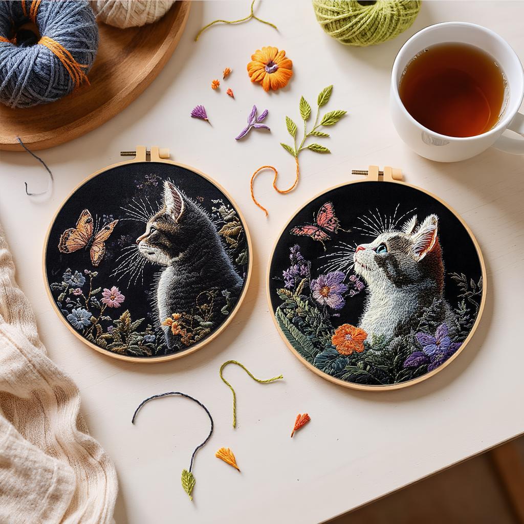 4pcs Embroidery Starter Kit with Embroidery Hoop Needles Threads Instruction Stamped Cross Stitch Kits Embroidery Kit for Adults