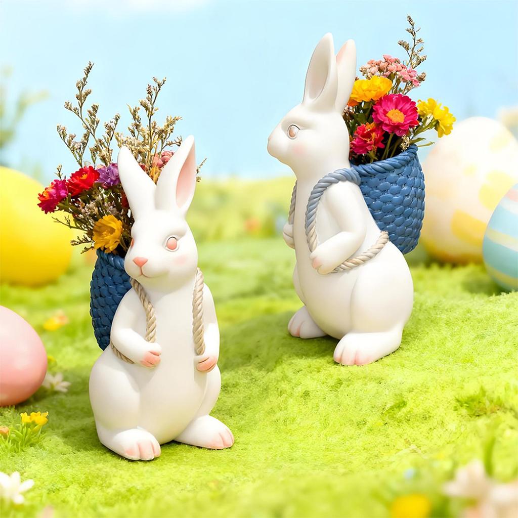 3D Easter Bunny Silicone Mold DIY Cute Animal Basket Rabbit Vase Ornaments Casting Molds Home Plaster Concrete Craft Gift Decor