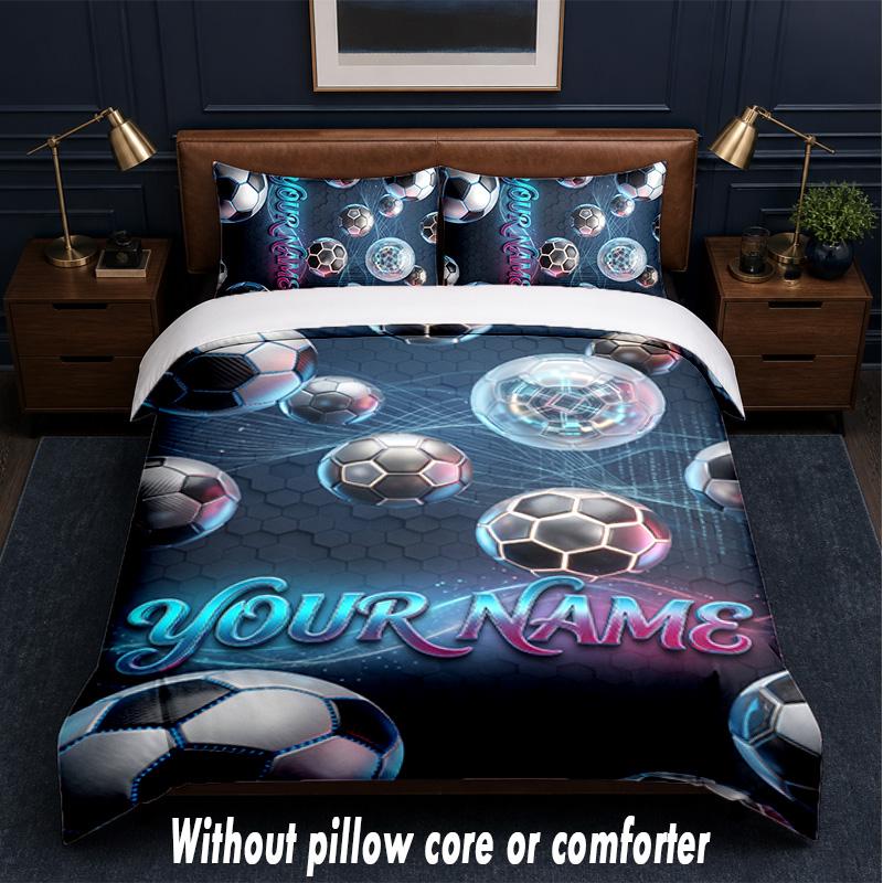 Soccer Theme Custom Text Or Name 3Pcs Bedding Set,1 Flat Sheet & 2 Pillowcases Personalized Home Bedding