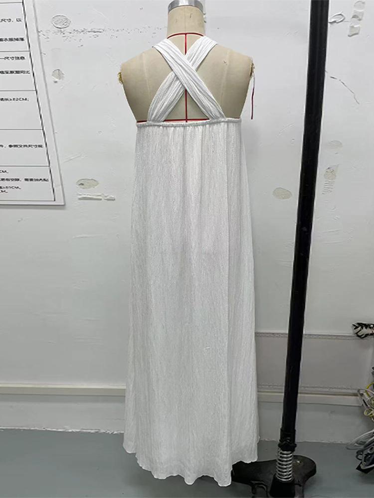 Halter Beach Long Dress Women Summer Sleeveless Backless Maxi Holiday Party Chic Lady Robe