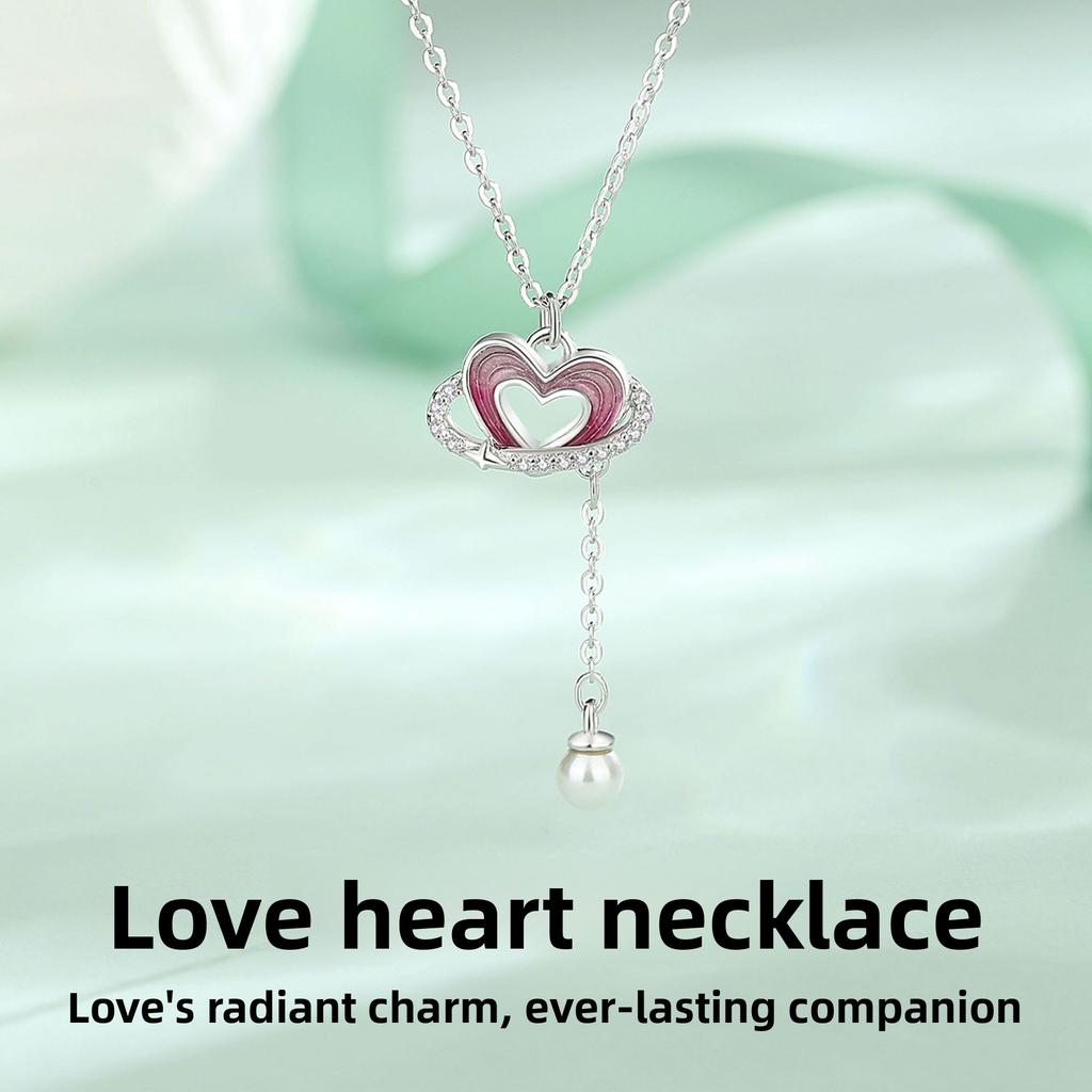 925 Sterling Silver Electroplated Heart-shaped Necklace Women Unique Design Fresh Sweet Non-fading Tassel Autumn Winter Chain