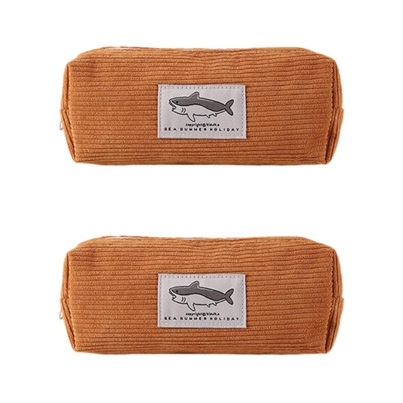 1/2pcs Cute Shark Pencil Case Unisex Korean Style Dirty Corduroy Resistant Storage Bag Girls School Student Supplies Stationery