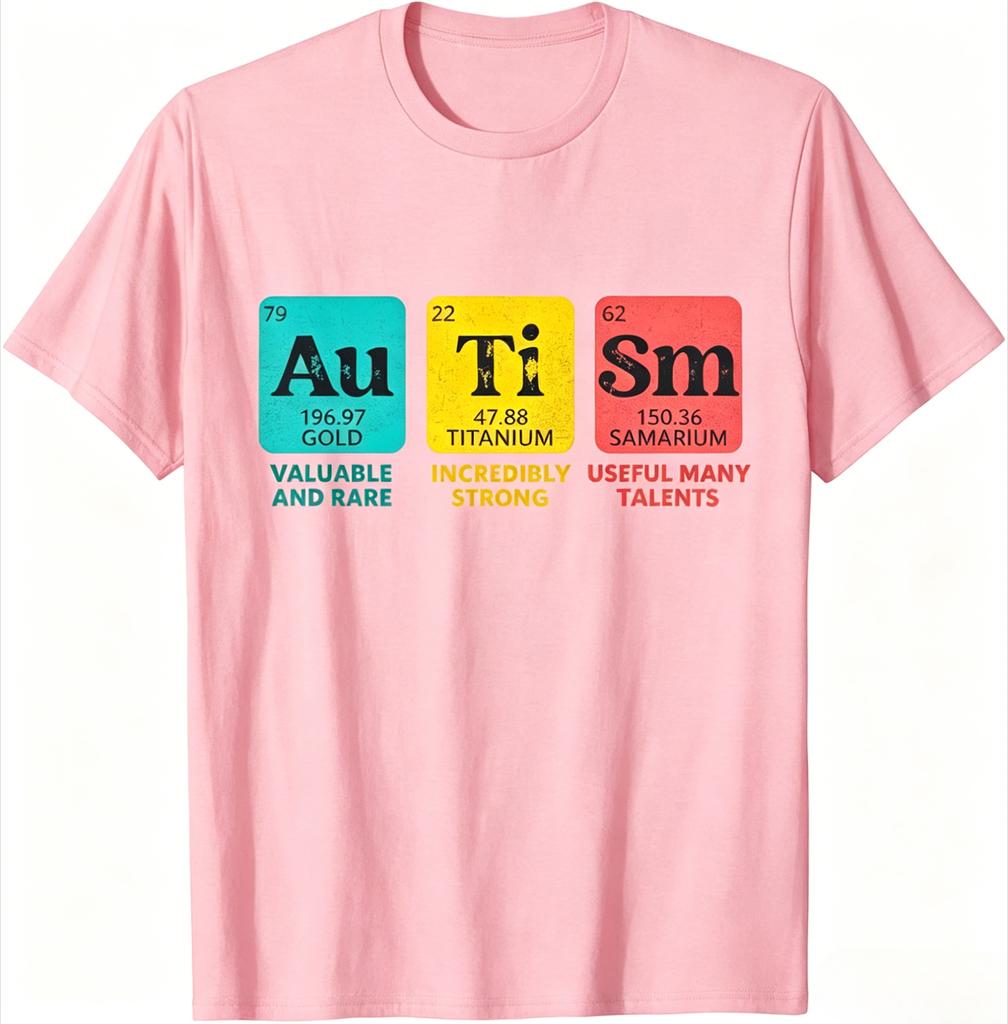 Vintage Distressed Chemistry Block Print T Shirt Autism Awareness Unisexy Talents Positive Short Sleeve Top