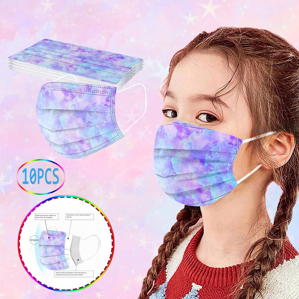 10PC Children Tie- Gradient Printed Three-Layer Dust-Proof Disposable Mask