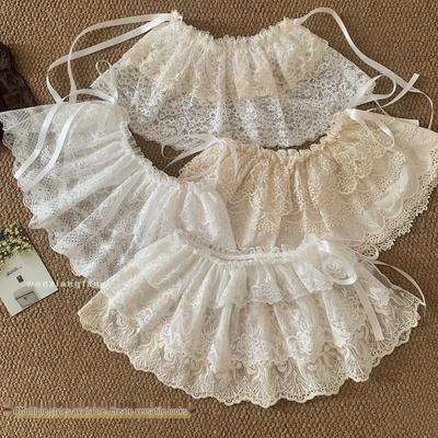 Ballet-Style Lace Ruffle Layered Mini Skirt for Girls - White Mesh Two-Piece Design