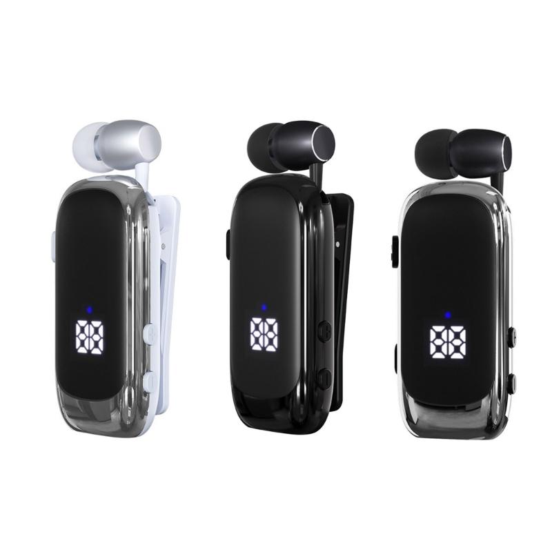 Lavalier Business Bluetooth-compatible Earphone Wireless Calling Talk Music Time LED Digital Display Headphone For Car
