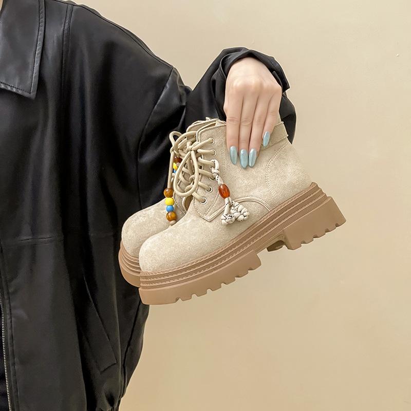 

Retro design thick-soled Martin boots women s autumn and winter British style small man height British style short boots fashion boots 40