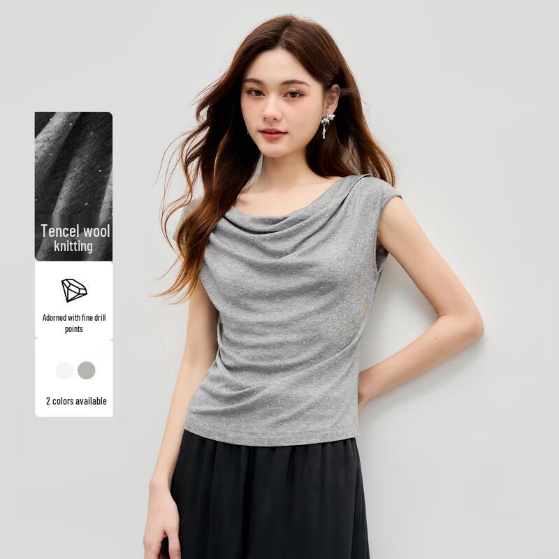 

Qiusbiyiren Slim-Fit Rhinestone T-Shirt L