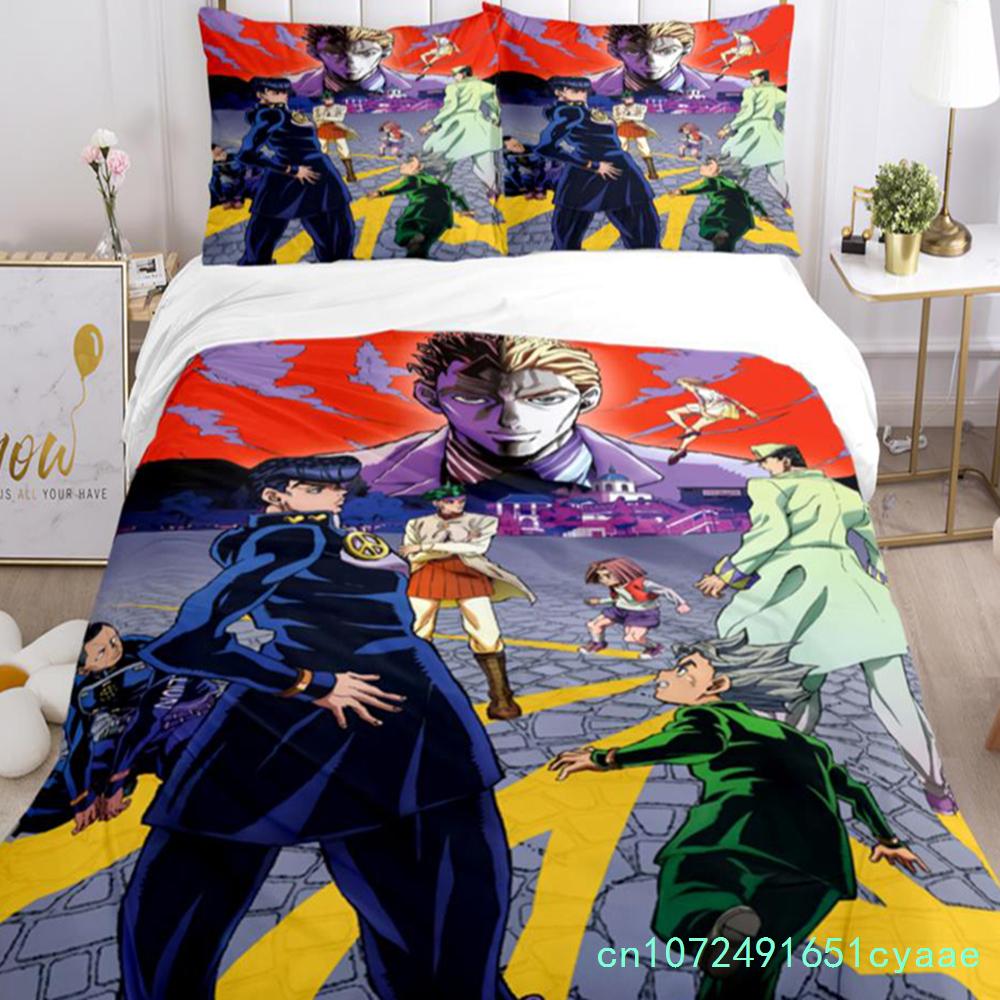 JOJO Anime Print Three Piece Bedding Set Fashion Article Boys Or Adults For Beds Quilt Covers Pillowcases Bedding Set Gift