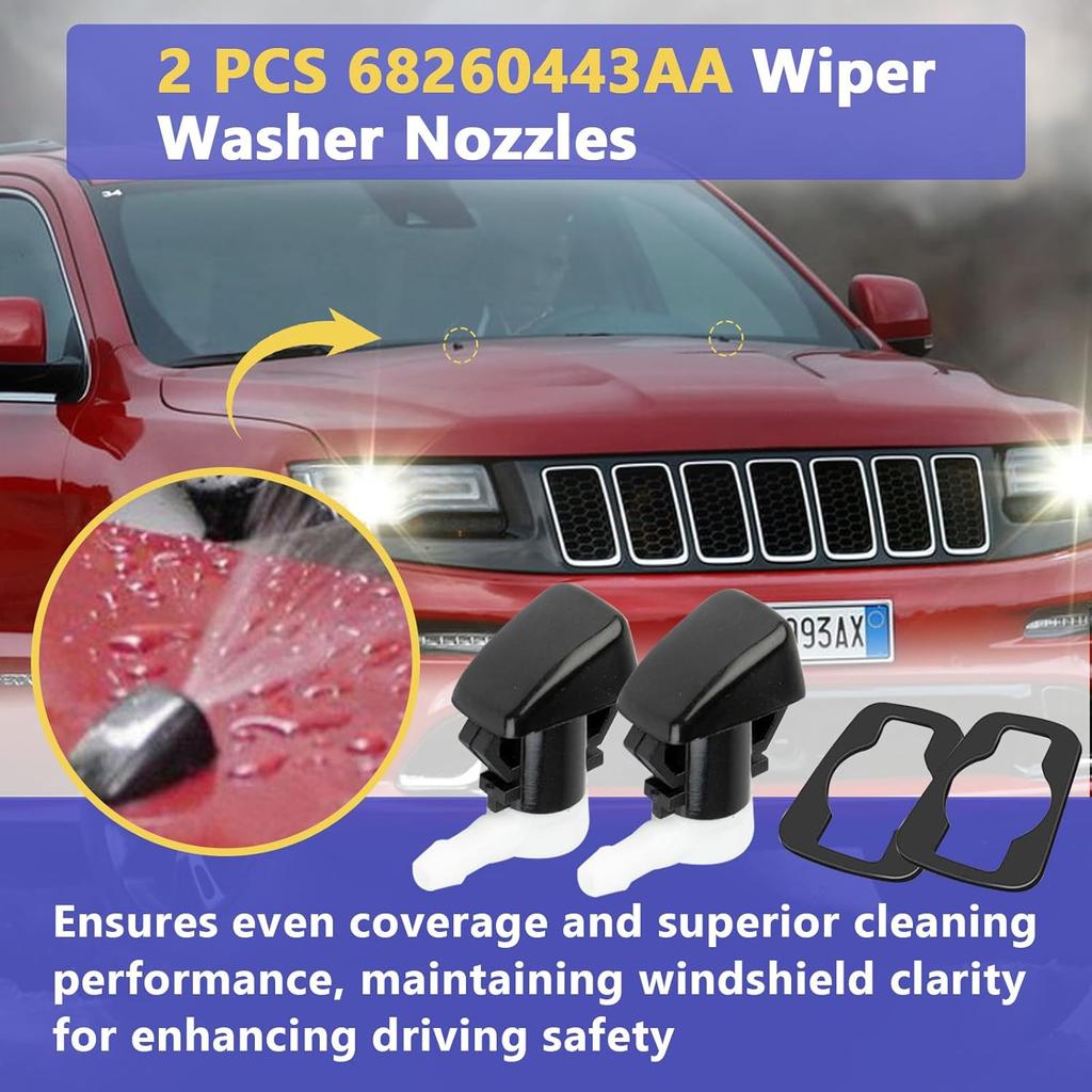 2 PCS 68260443AA Wiper Washer Nozzles Compatible with Jeep Grand Cherokee WK2 WL 2011-, Washer Accessories of Jeep Grand Cherokee Replaces 55372143AB
