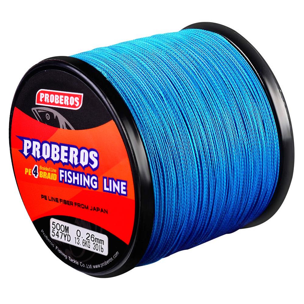 500m PE Dyneema Braided Fishing Line, 4-Strand, Multicolor: Red, Blue, Yellow, Green, Grey - Ideal for Sea Fishing