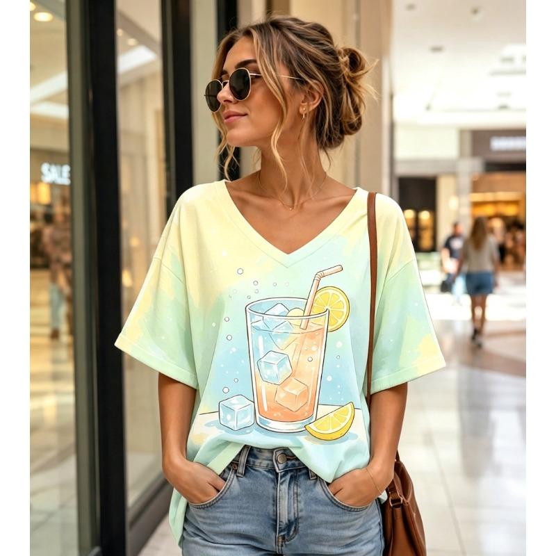 Summer Polka Dot T-Shirts 3D Print Fashion Women's V-Neck Short Sleeve T Shirt Y2K Casual Tees Harajuku Tops Female Clothing
