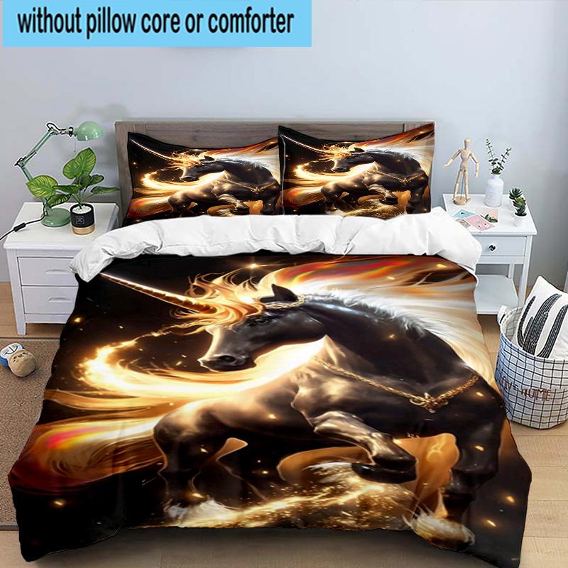 Magical Unicorn Garden 3pcs Bedding,Including 1pc Duvet Cover And 2pcs Pillowcases Perfect for Christmas,Ideal for Bedroom, Dormitory