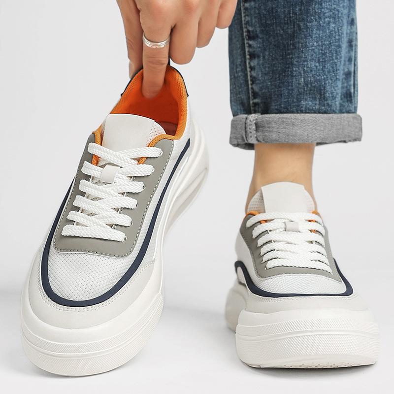 Light Luxury Niche Thick Baseplate Shoes Men's High Sense Summer New Low-top Versatile Mesh Casual Sports White Shoes