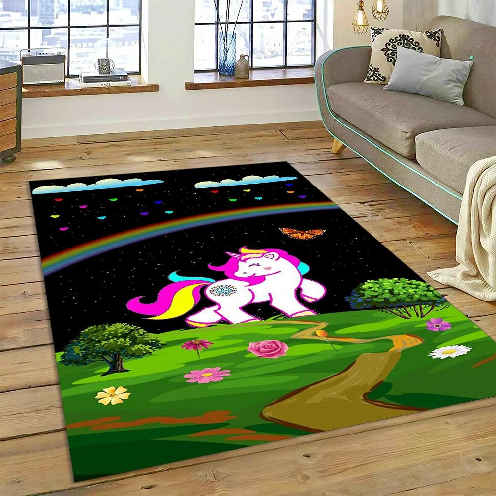 3D Uroczy Jednorożec Dywan Zwierzęcy z Kreskówek do Domu Salon Sypialnia Sofa Wycieraczka Wystrój, Dywan Do Zabawy Dziecięcej Antypoślizgowa Mata Podłogowa