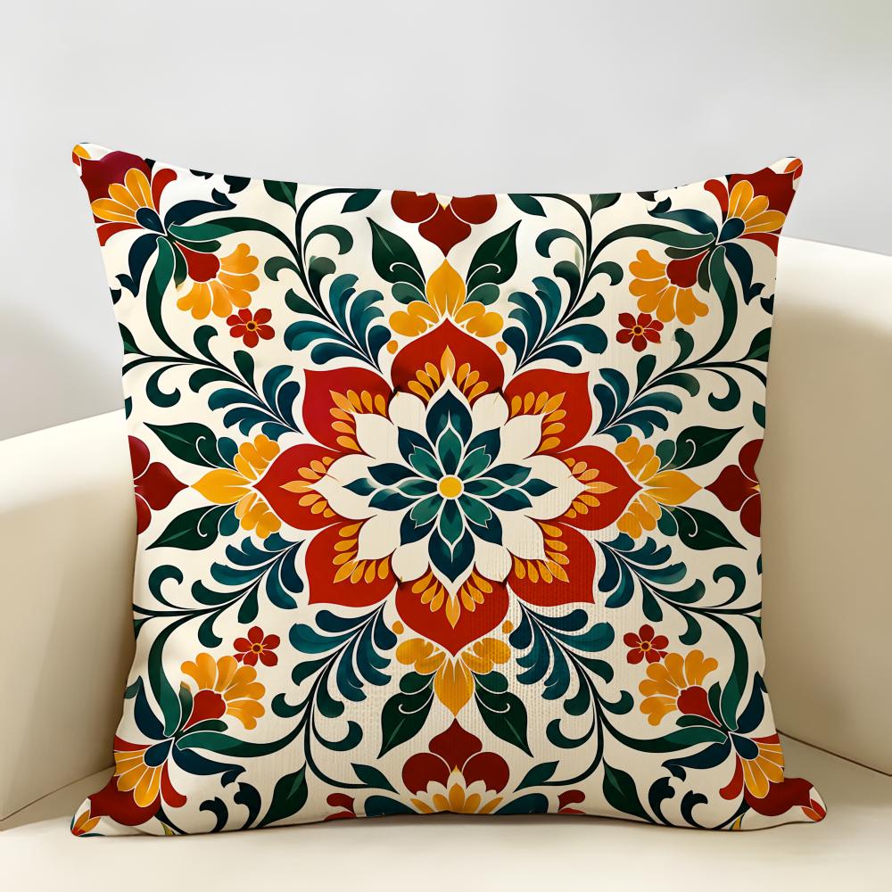Vintage Mediterranean Floral Tile Cushion Cover Natural Linen Organic Fabric DoubleSided Printing Room Sofa Decor Pillow Case