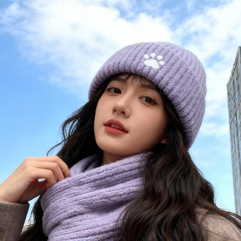 

Autumn and winter sweet color claws knitted hat, small face, versatile, cold-proof and warm ear protector, pullover hat M（56-58cm）