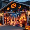 One large Halloween garage door banner - featuring dancing skulls and glowing pumpkin lanterns designzyc