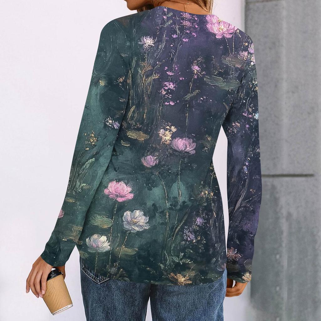 Women's Printed Long Sleeve Shirts Elegant Casual Tops Trendy Shirts Tops
