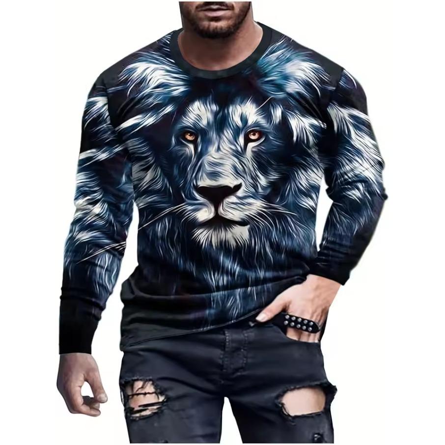 Tričko s 3D tygřím potiskem Tričko s dlouhým rukávem Jaro a Podzim Pánské Denní Neformální Tričko s dlouhým rukávem Top Urban Street Fashion Tričko s dlouhým rukávem