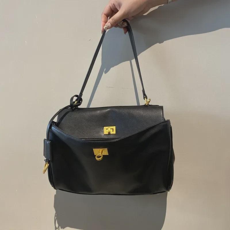 Dámská velká kabelka přes rameno z teletiny s uzávěrem – Neformální nákupní taška pro dojíždění