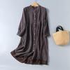 8 Colors Lamtrip-Retro Floral Cotton Yarn Long Sleeve Single Breasted  Robe Casual  Soft House Dress