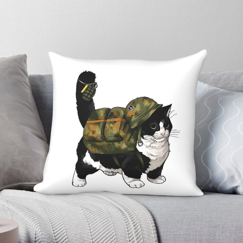 Soldier Cat Army Camouflage Square Pillowcase Polyester Linen Velvet Creative Zip Decor Throw Pillow Case Room Cushion Cover