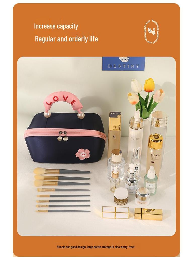 Borsa per Trucco e Articoli da Toeletta Lussuosa con Perle, Grande Capacità, Portatile