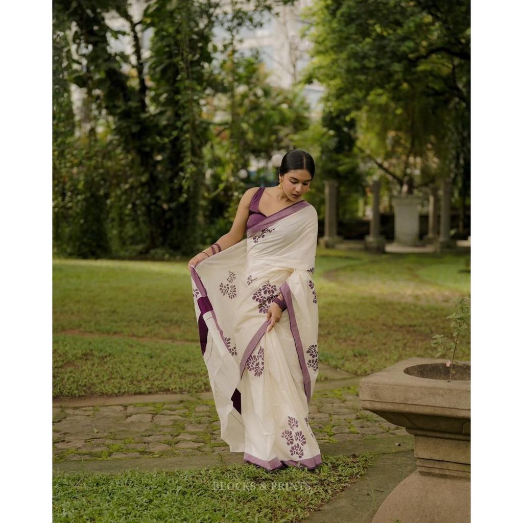 Linen with silver jari border Saree