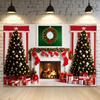 Christmas Fireplace Photography Backdrop Red Wreath Stocking Xmas Tree Decor Photo Studio Background Props for Family Holiday