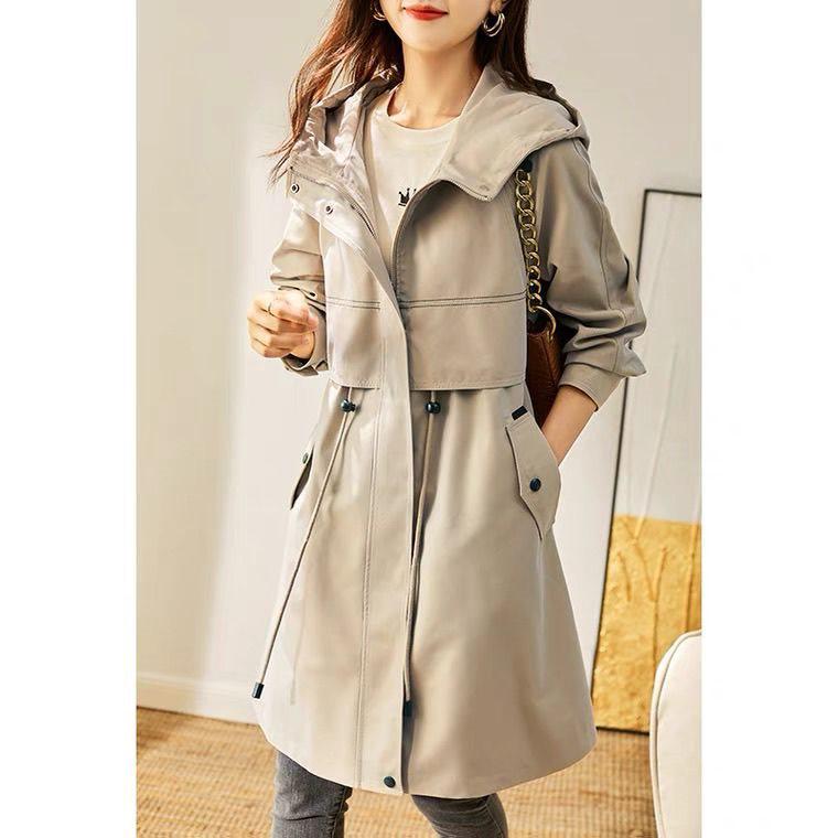 

Women s Waist-Cinching Drawstring Mid-Length Coat - 2025 Spring/Autumn Korean Fashion L (Recommended 116-135 jin)