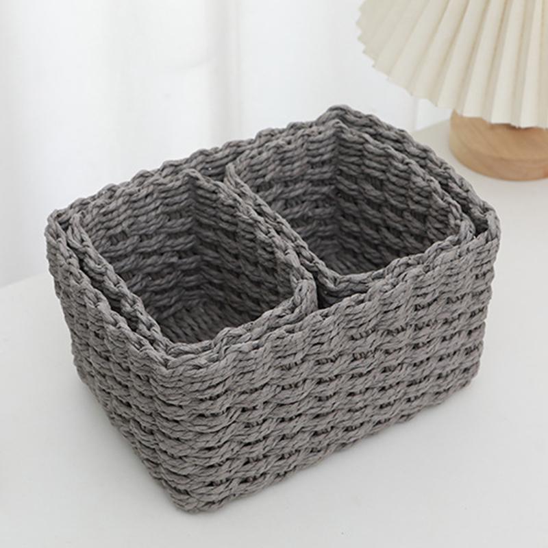 1 Set Papierseil Geflochtener Aufbewahrungskorb Handgeflochten aus Stroh Koreanischer Stil Dekorativer Aufbewahrungskorb Schreibtisch-Aufbewahrungsboxen