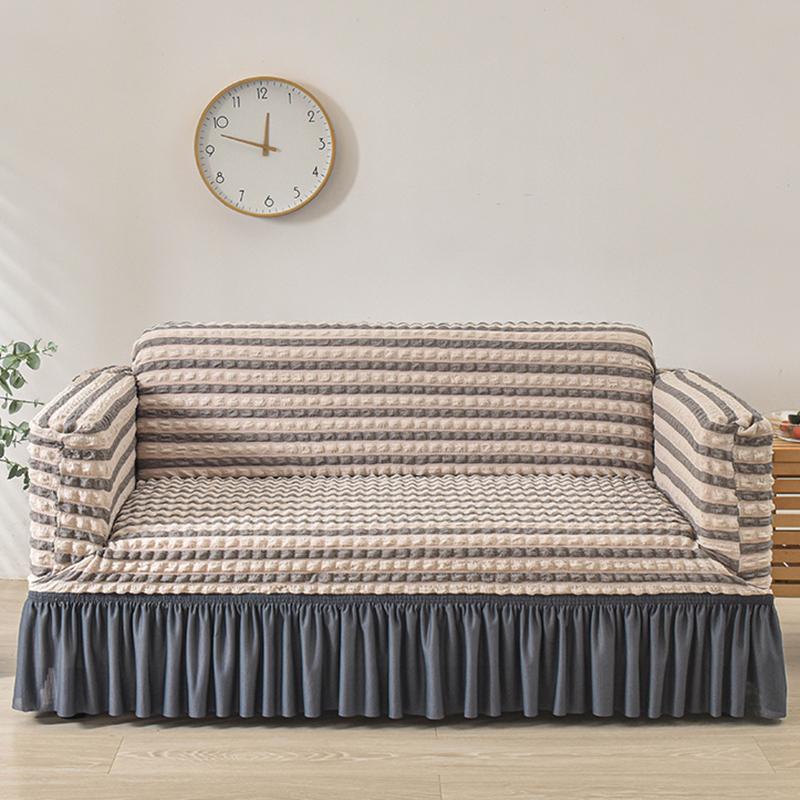 1pcs Sofa Cover for Dining Room Sofa Seersucker Textured Sofa Protector with Pleated Skirt for L-Shape Armrest Sofa