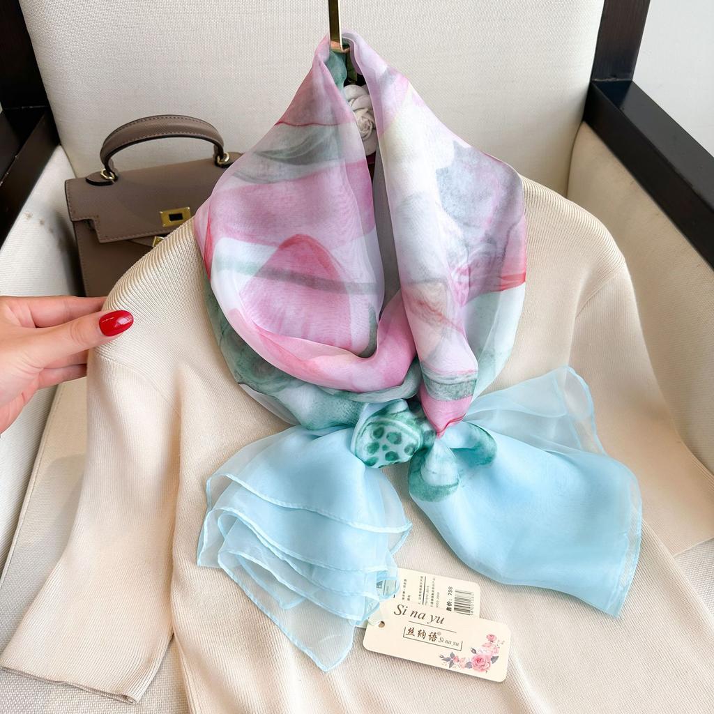 Summer Scarf Women Outdoor Sunscreen Shawl Soft Bandanna Foulard Female Floral Silk Shawl Lady High Quality Head Hijab Wrap