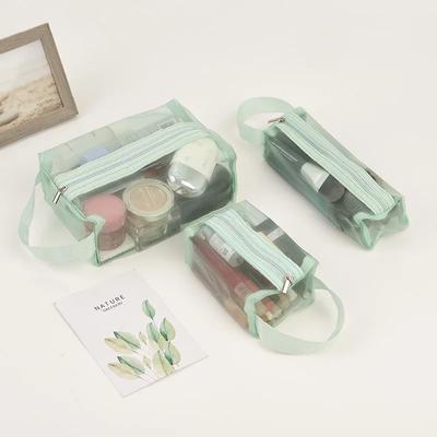3 pièces Rangement de voyage Trousse de rangement cosmétique trois pièces Sac de voyage portable Sac de rangement en maille Portefeuille zéro pliable lavable à l'eau