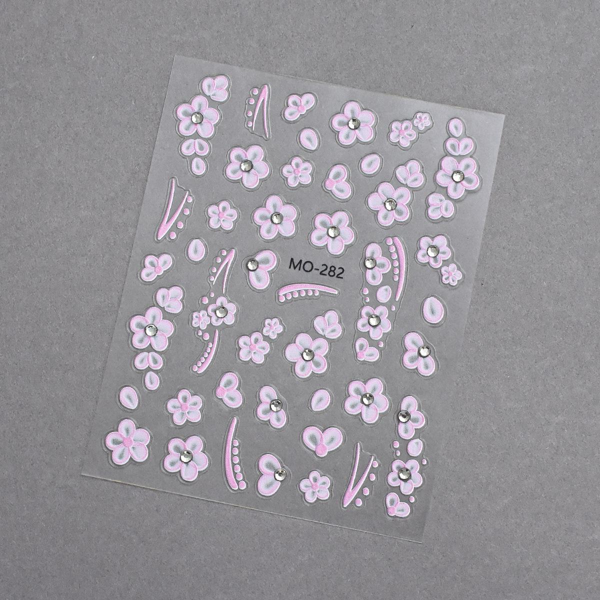 Самоклеящиеся рельефные алмазные цветочные наклейки для ногтей - Полупрозрачные, Белые пятилепестковые, Декали для DIY