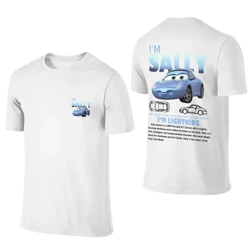 Camiseta de Verano de Rayo McQueen y Sally para Parejas Camisetas Mcqueen Sally Estampado a Doble Cara Camiseta para Hombres Mujeres Algodón Oversize Manga Corta