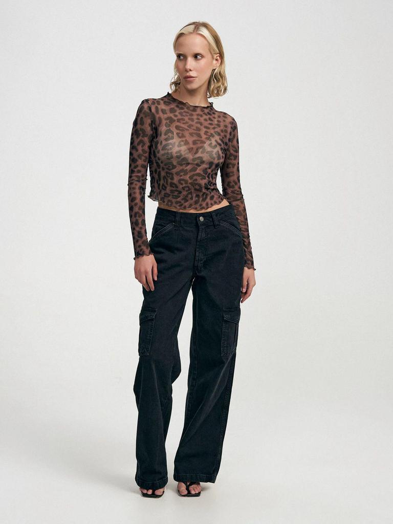 Women's Sexy Leopard Print Mesh Slim-Fit Bodysuit Top for Autumn/Winter