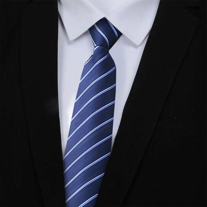 1Pc Wedding Lazy Business Fashion Solid Color Casual Striped Men's Zipper Necktie Zip Up Neck Tie