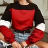 Women's Fashion  O- Neck Contrast Long Sleeve Top  Corded Cool Sweater