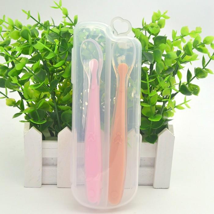

All-Silicone Baby Spoons with Storage Box - Set of 2 Soft Spoons розовый/оранжевый